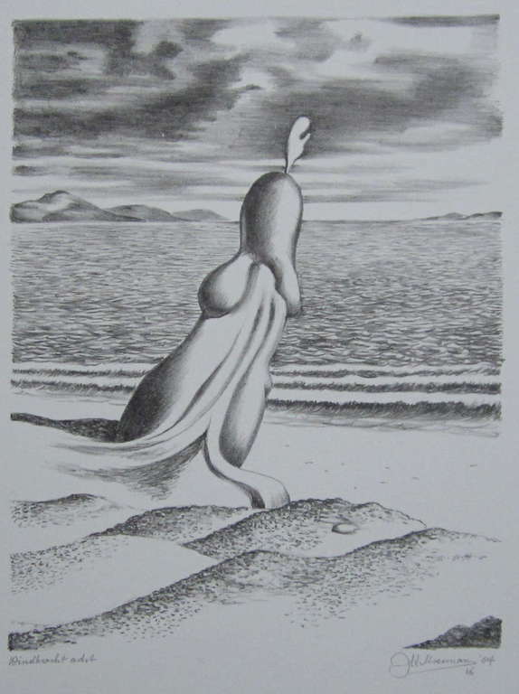 J.H. Moesman. litho Windkracht Acht, litho verkocht voor € 95!