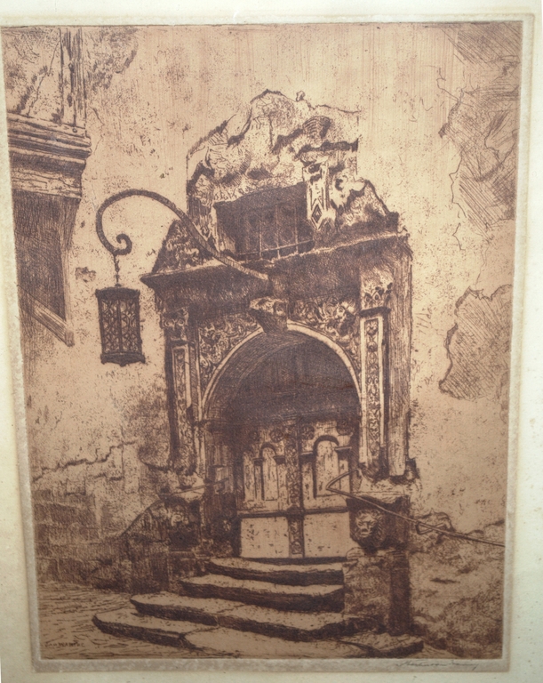 Haven met schepen en Poort - 2 etsen, 1 fraai ingelijst kopen? Bied vanaf 25!