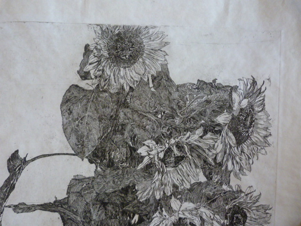 Anton Derkzen van Angeren - ets - zonnebloemen in kan. kopen? Bied vanaf 45!