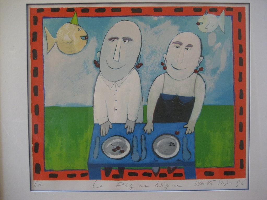 Wouter Stips: 'Le Pique Nique' (Grote ingelijste zeefdruk) verkocht voor € 240!