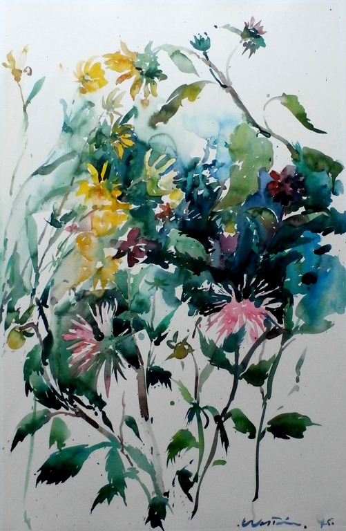 Henk Westein - aquarel: Bloemen - 1975 verkocht voor € 69!