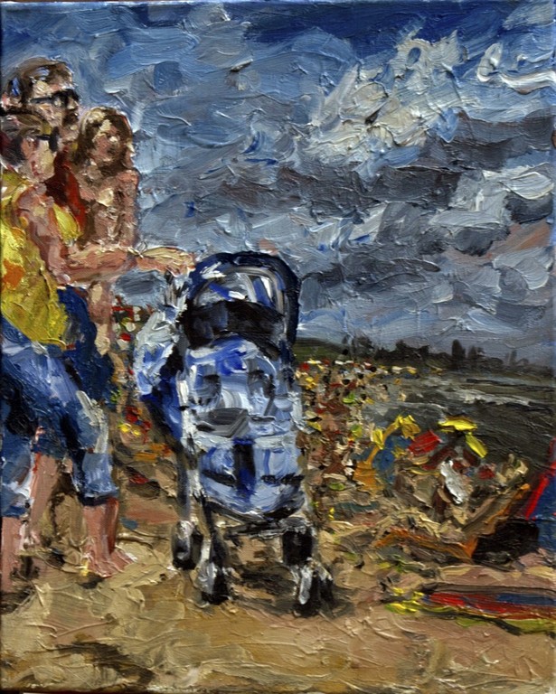 Ernst Voss: Kinderwagen Katwijk No.2 - olieverf op doek - gesigneerd kopen? Bied vanaf 350!