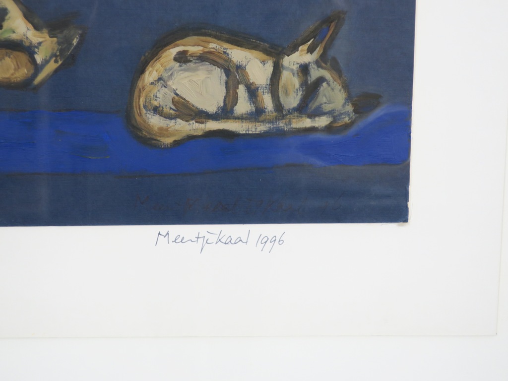 Meertje Kaal: Acryl op papier, 3 Little cats (Klaartje), sleeping - Ingelijst kopen? Bied vanaf 1!