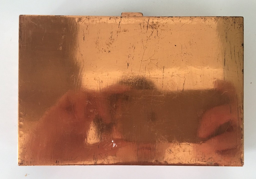 Hand gehamerde koperen Zuid-Amerikaanse sigarendoos met zilveren Maya decoratie kopen? Bied vanaf 30!