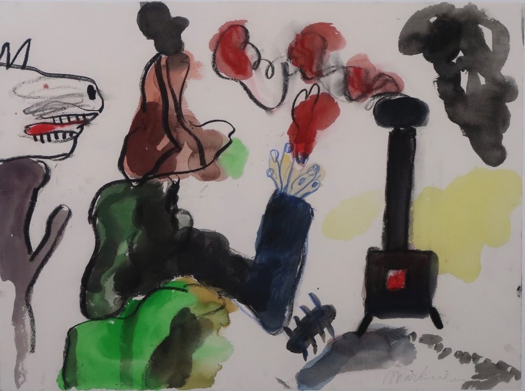 Anton Martineau: Gouache, Man beest en kachel - Ingelijst kopen? Bied vanaf 150!