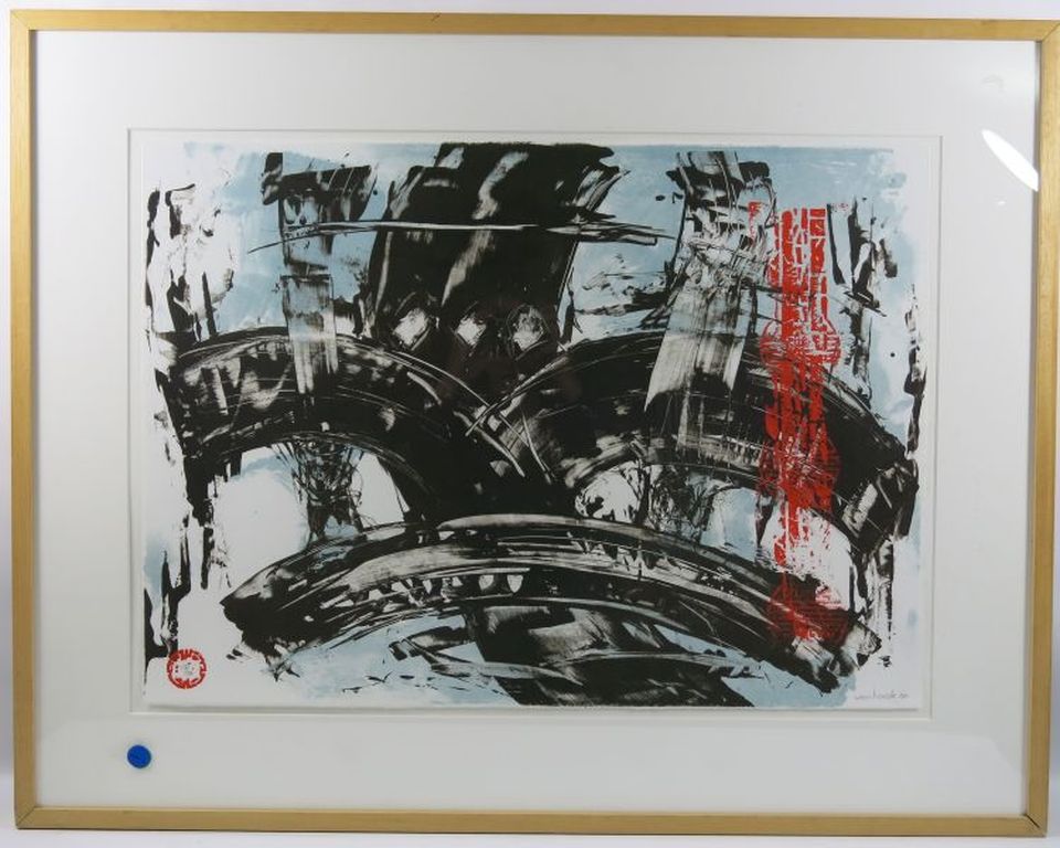 Hans Vanhorck, zeefdruk en acryl: Zonder titel - ingelijst verkocht voor € 60!