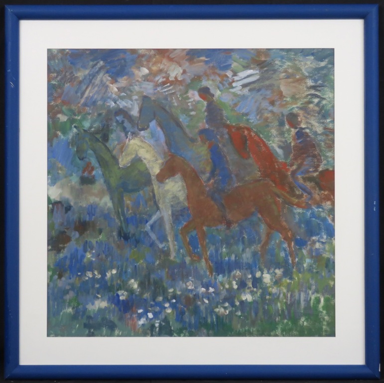 Jelle Hoogstra: Gouache, Ruiters - Ingelijst verkocht voor € 120!