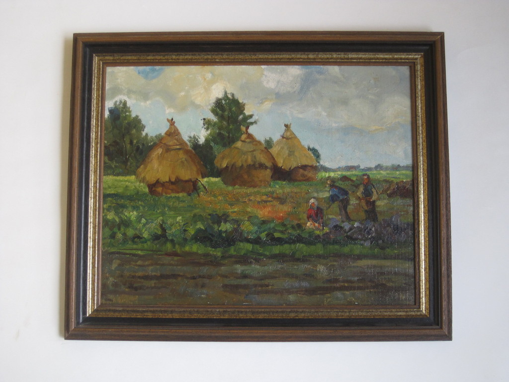 Dordrecht Daniel MUEHLHAUS (1907-1981) "Oogsttijd" olieverf gesigneerd 1950 verkocht voor € 110!