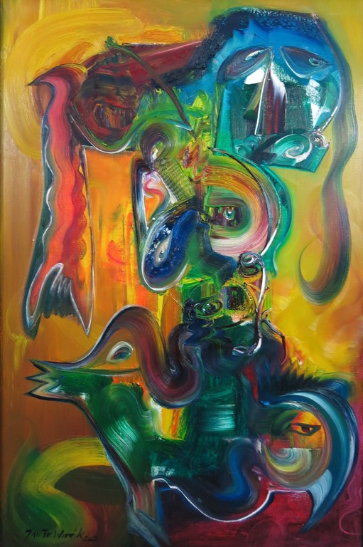 Jan te Wierik: Olieverf op doek, Zonder titel - Ingelijst (groot) verkocht voor € 4000!