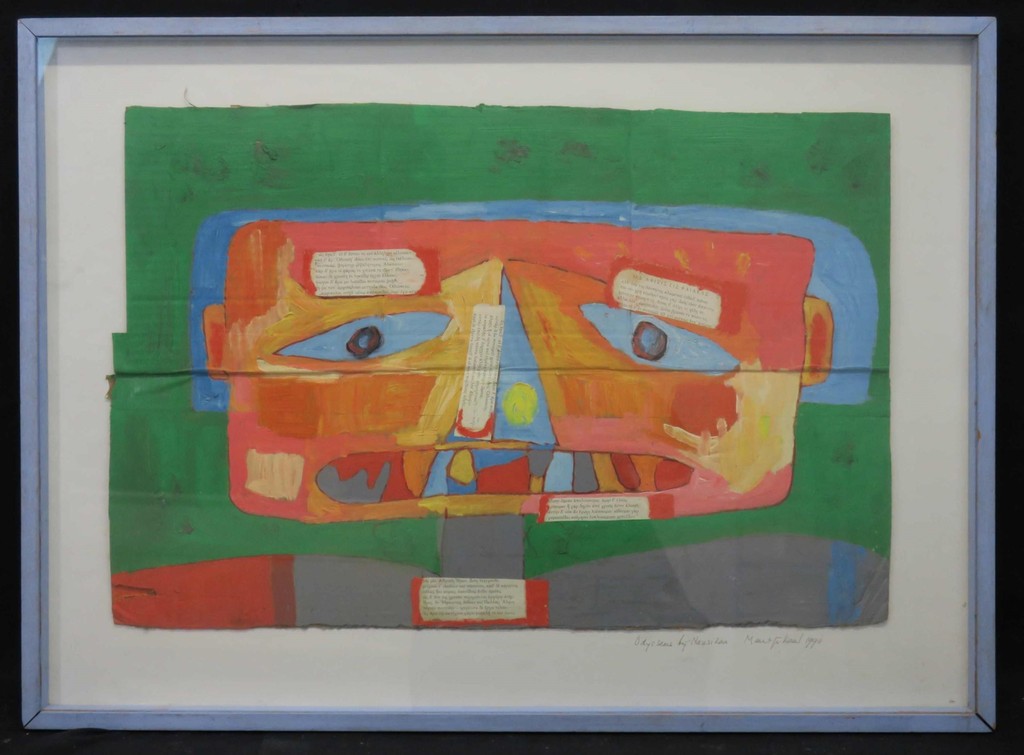 Meertje Kaal: Acryl en Collage op karton, Odysseus bij Nausikaa - Ingelijst kopen? Bied vanaf 1!