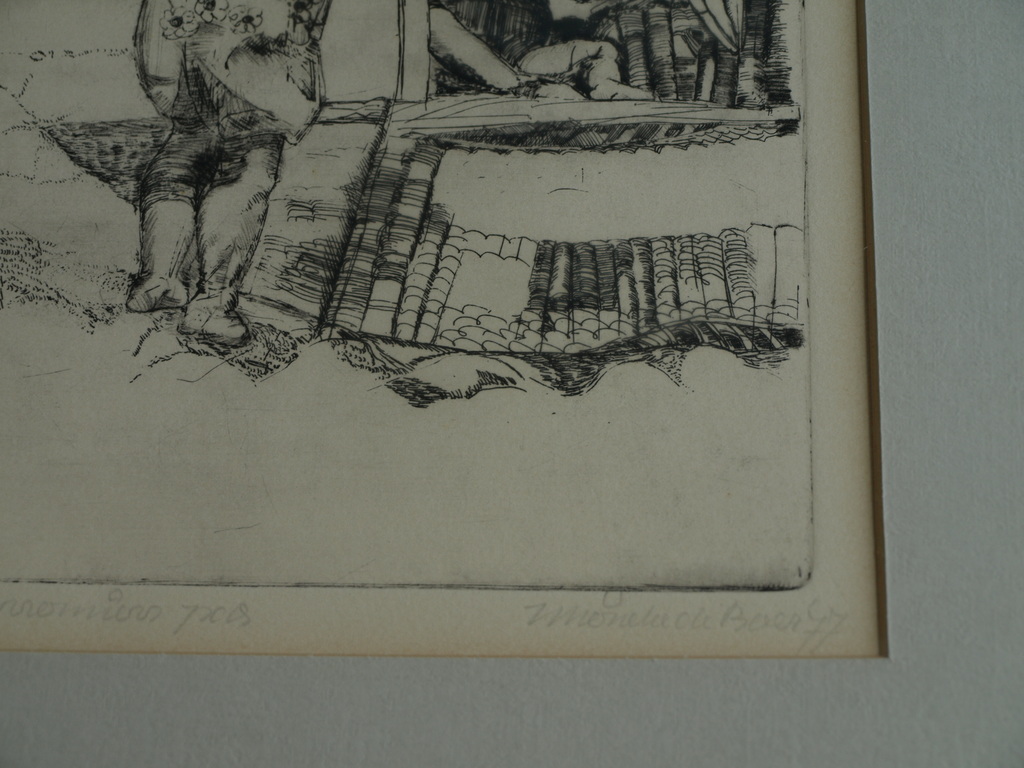 Mieneke de Boer : Ets – Les premiers pas – gesigneerd & ingelijst – 1977  kopen? Bied vanaf 1!