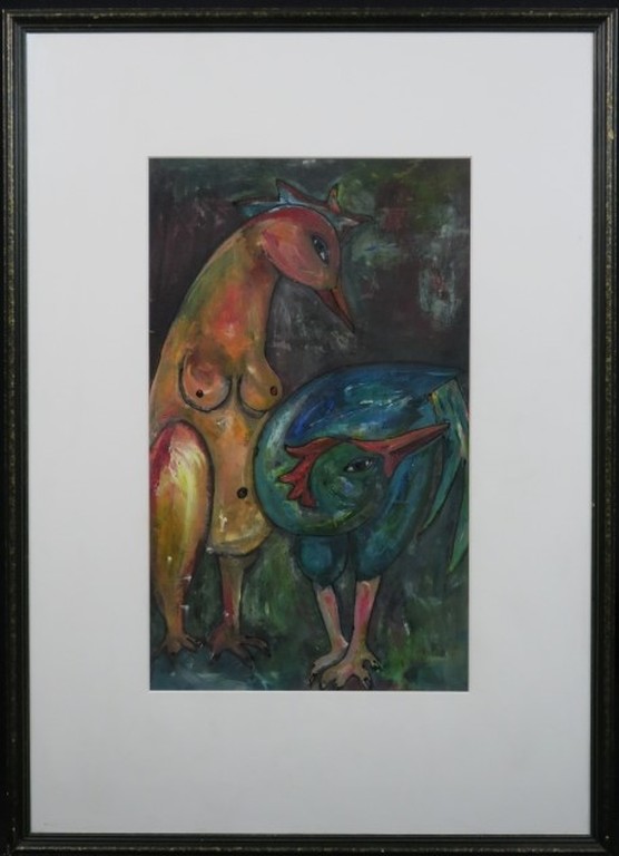 Franca Muller Jabusch: Gouache, Kippenpaar - Ingelijst kopen? Bied vanaf 60!