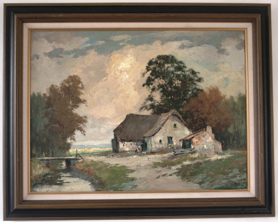 Boerenlandschap - olieverf op doek, groot - gesigneerd kopen? Bied vanaf 95!