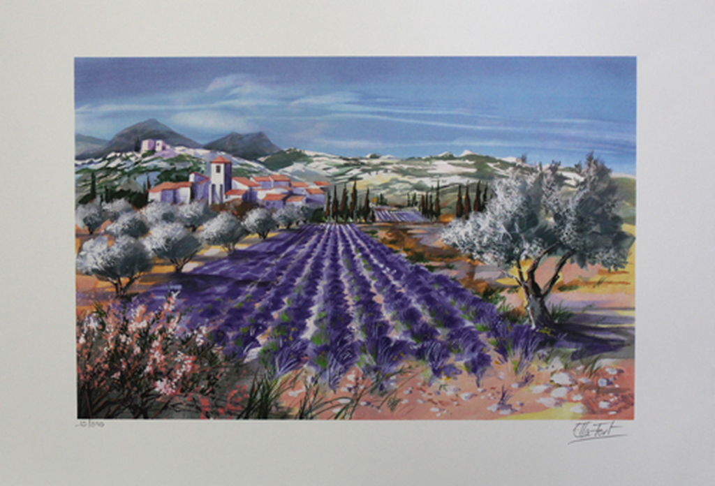 ELLA FORT - BLÜHENDE LAVENDELFELDER, zomerse kleurenlitho, handgesigneerd kopen? Bied vanaf 1!