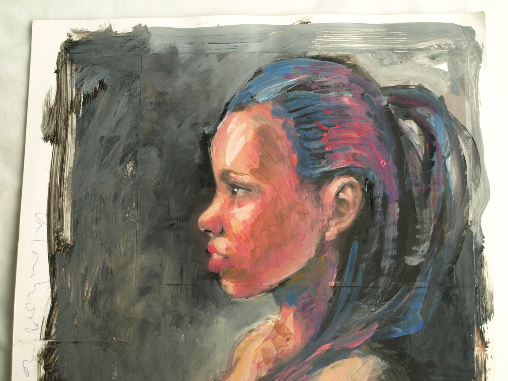 Peter Klashorst : acrylverf op papier , Vrouw met mobieltje – 2016 kopen? Bied vanaf 75!