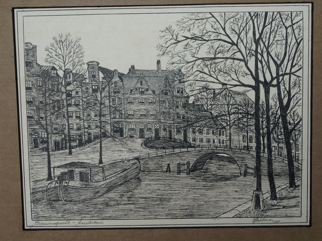 Oude pentekening – Brouwersgracht  Amsterdam – Gesigneerd kopen? Bied vanaf 1!