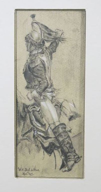 Onbekend gesigneerd: W.C. Bijl de Vroe, Tekening, Ruiter te paard kopen? Bied vanaf 1!