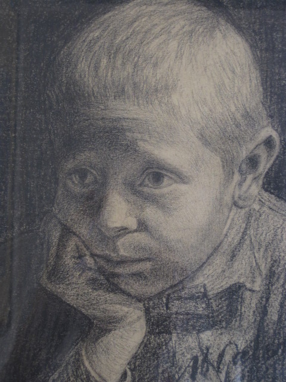 Mooie Arjen Galema 1886-1974 houtskooltekening "Boerenjongen" gesigneerd  kopen? Bied vanaf 1!