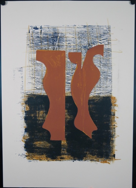 Klaas Hoek: Litho, Abstracte compositie met 2 bruine figuren kopen? Bied vanaf 1!