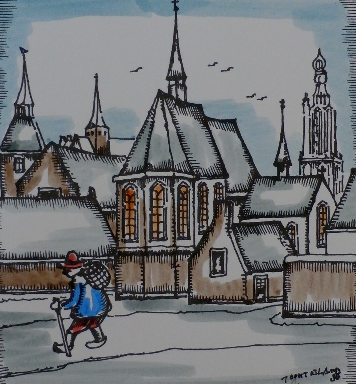 Toon Tieland - Handingekleurde litho: Zalig Kerstfeest Gezond 1988 - 1987 verkocht voor € 75!