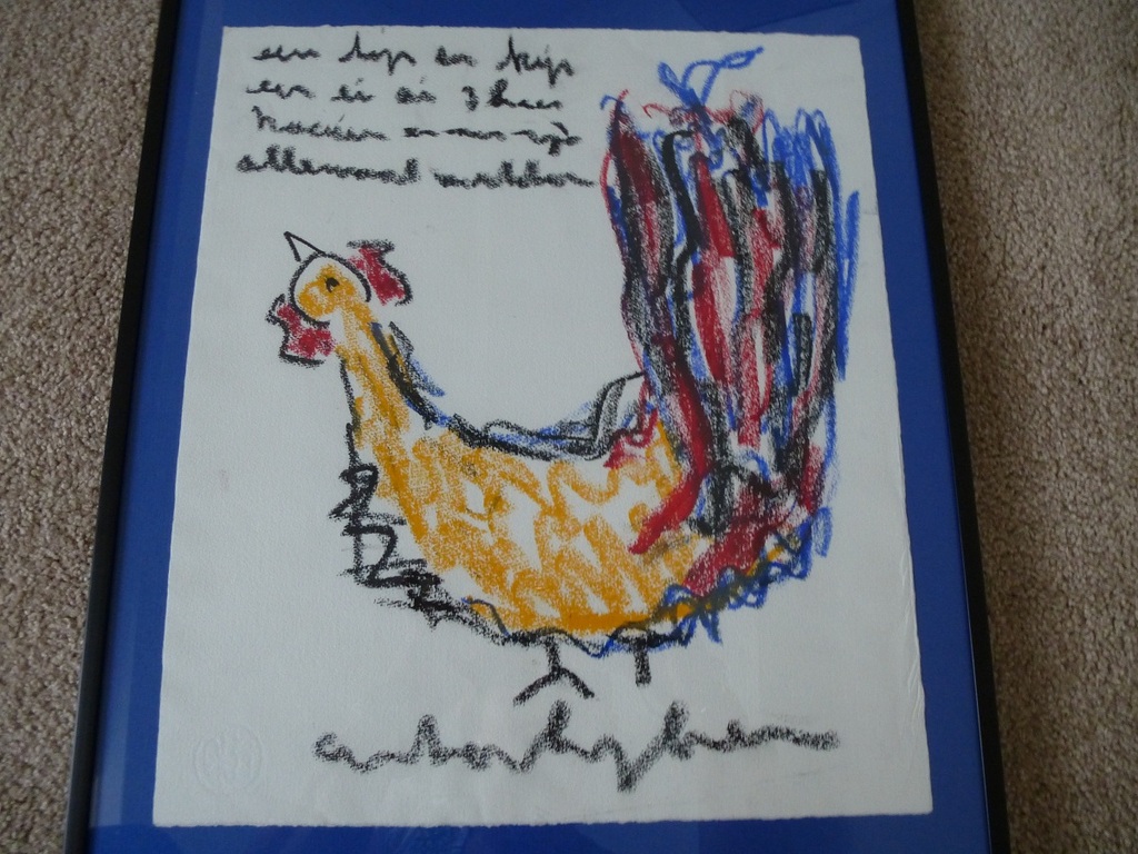 Anton Heyboer, gouache, kip verkocht voor € 275!