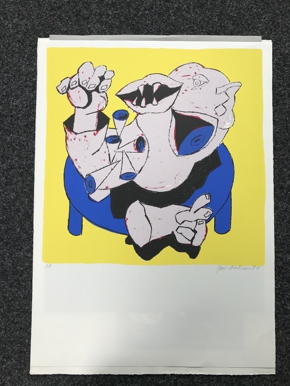 Jan Sierhuis E.A Zeefdruk/Litho de blauwe tafel 1974 kopen? Bied vanaf 1!