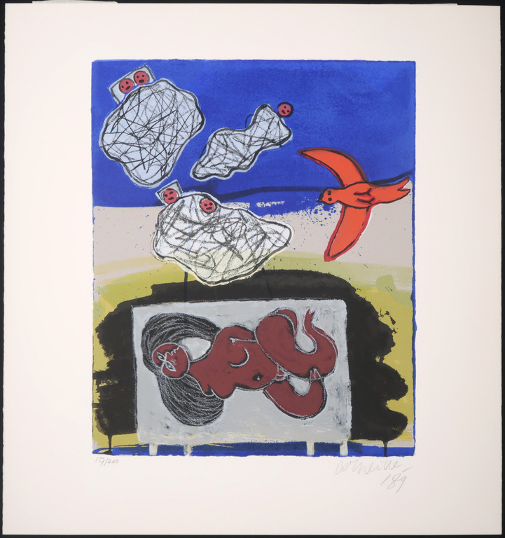 Corneille: Zeefdruk, Vrouw en vogel kopen? Bied vanaf 150!