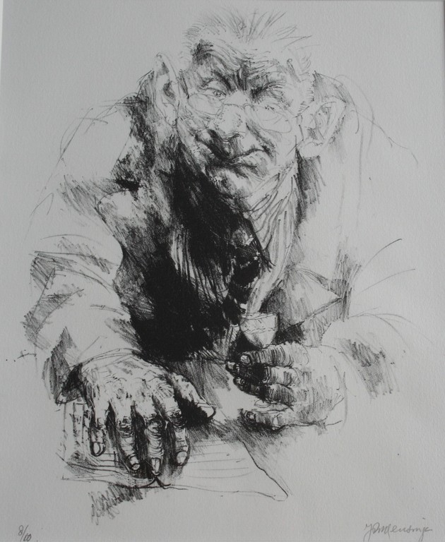 JAN MENSINGA, litho, man met een borrelglas verkocht voor € 65!