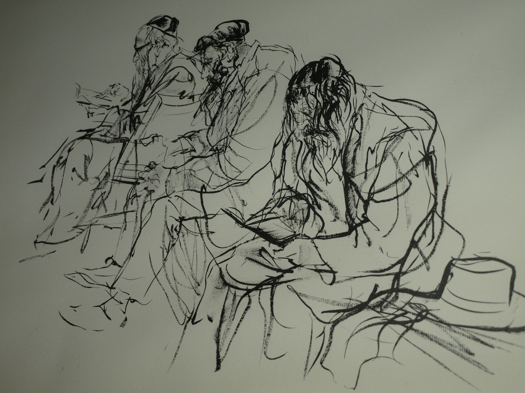 Piet Klaasse – Litho  – Lezende oude Joodse mannen – Gesigneerd - Ingelijst , 66 x 51 cm + Extra: Het boek Wij waren getuigen (1946) kopen? Bied vanaf 75!