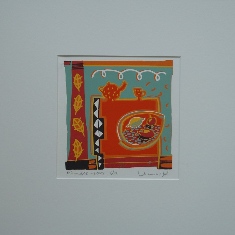 Diana van Hal - gesigneerde linosnede - Rendez-vous kopen? Bied vanaf 20!