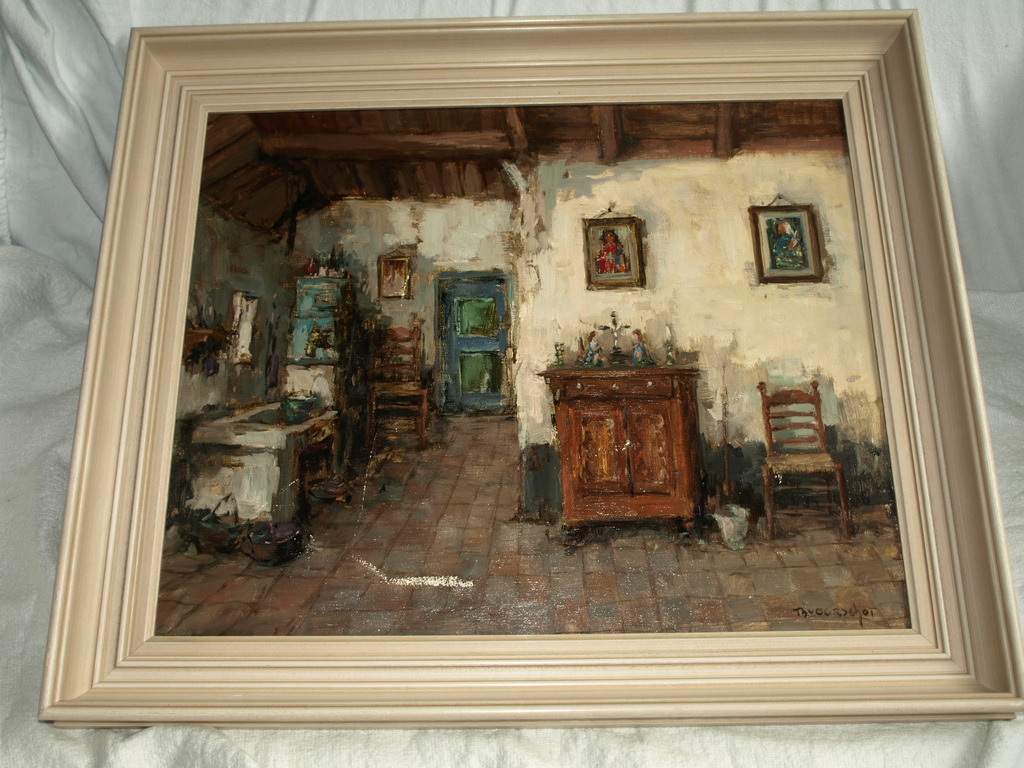 Theo van Oorschot : Olieverf op doek – Interieur – Ingelijst – ca 1950  kopen? Bied vanaf 150!