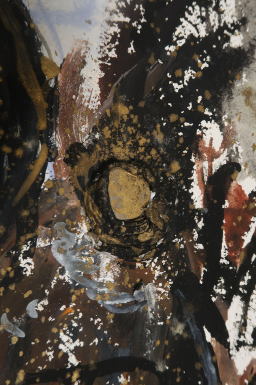 Horacio Cordero: Gouache en Assemblage van munten op geschept papier, Z.T. kopen? Bied vanaf 70!
