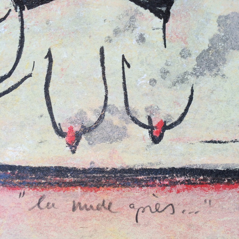 Hans Innemee, zeefdruk op handgeschept papier, titel: La nude apres kopen? Bied vanaf 35!