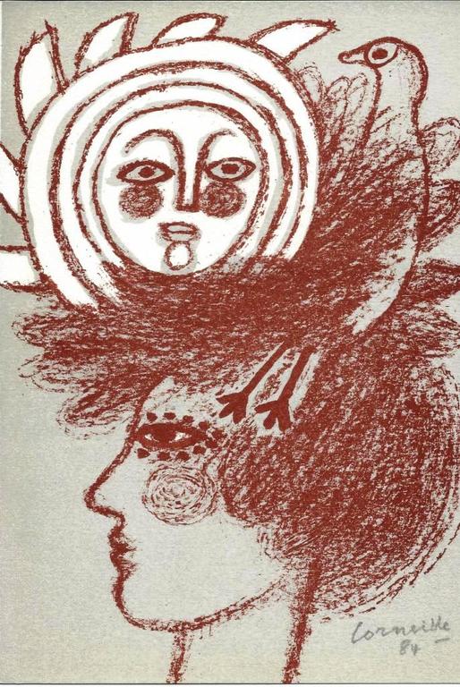 Corneille: vrouw,vogel en zon in grijs verkocht voor € 50!