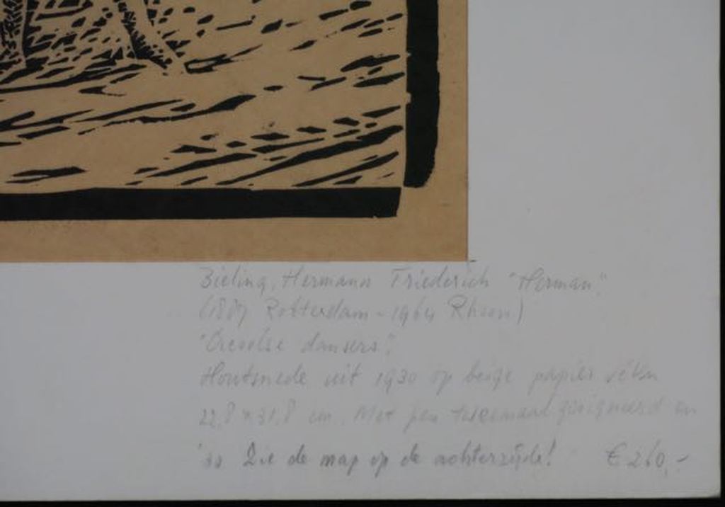 Herman Bieling: Lino op papier velin, Creoolse dansers kopen? Bied vanaf 1!