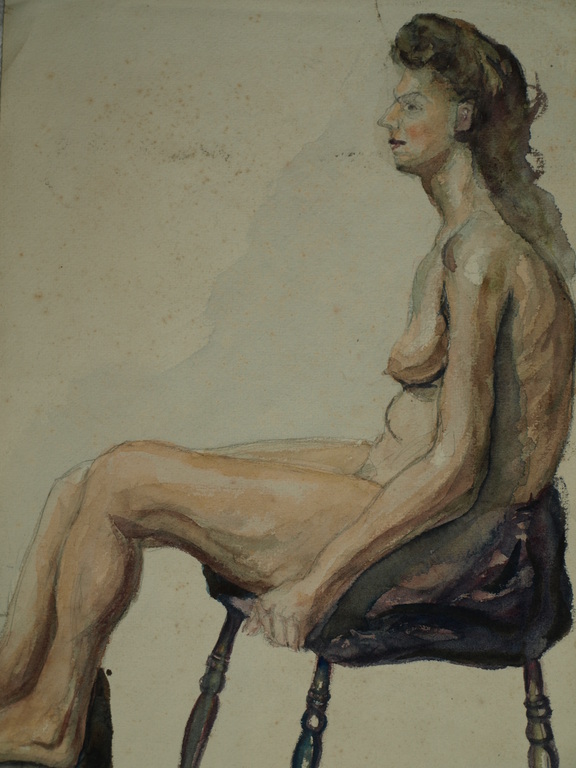 Aquarel – Naakte vrouw op stoel – Ingelijst – ca 1970 - *DAKA-AANBIEDING* kopen? Bied vanaf 23!