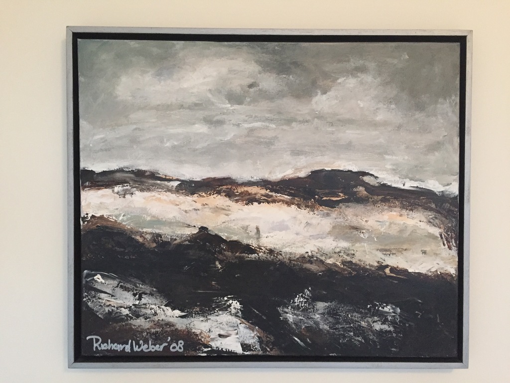 Prachtig schilderij van landschap in baklijst 63,5 bij 53,5  van R Weber verkocht voor € 65!
