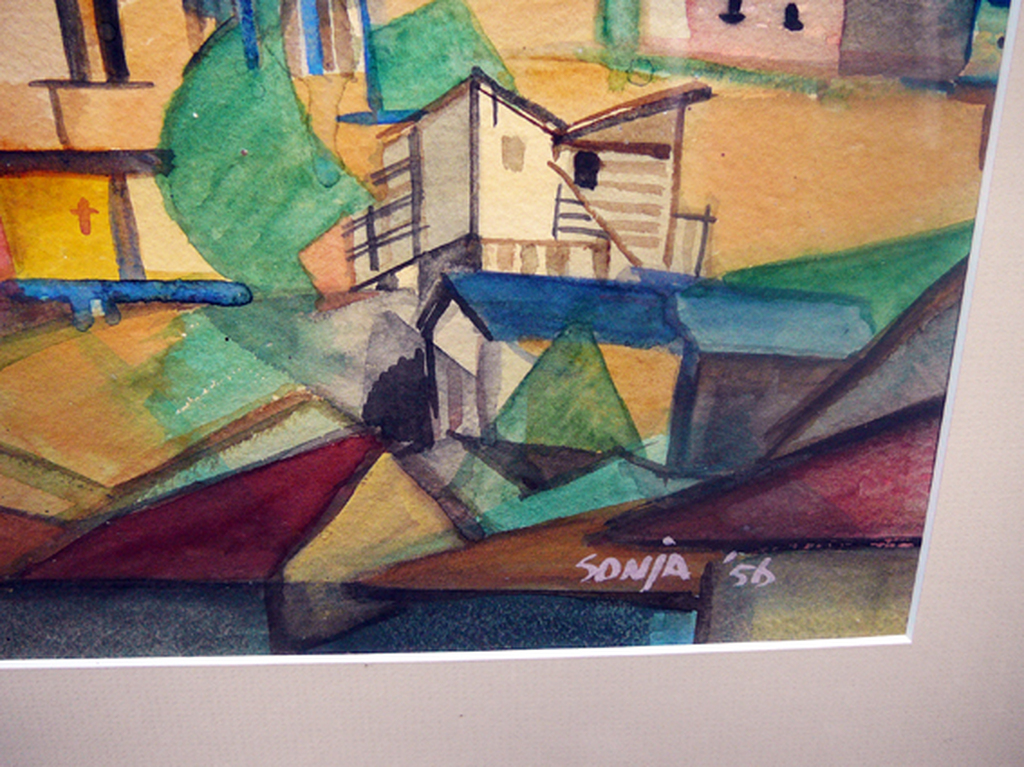 Sonja van Es - Sonja Irene van Es: Bergdorp -aquarel/gouache 1956- kopen? Bied vanaf 1!