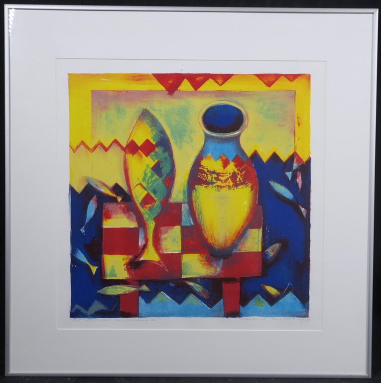 Marianne Aulman: Litho, Odysseus schipbreuk II - Ingelijst kopen? Bied vanaf 20!
