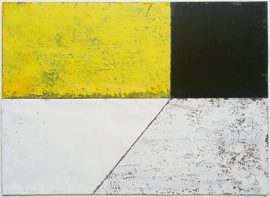 Henri Plaat - Compositie in zwart, wit, geel, gemengde techniek (mooi ingelijst) verkocht voor € 225!