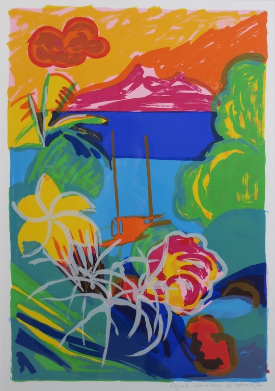 Frank Rosen: Zeefdruk, Papeete - Ingelijst verkocht voor € 60!