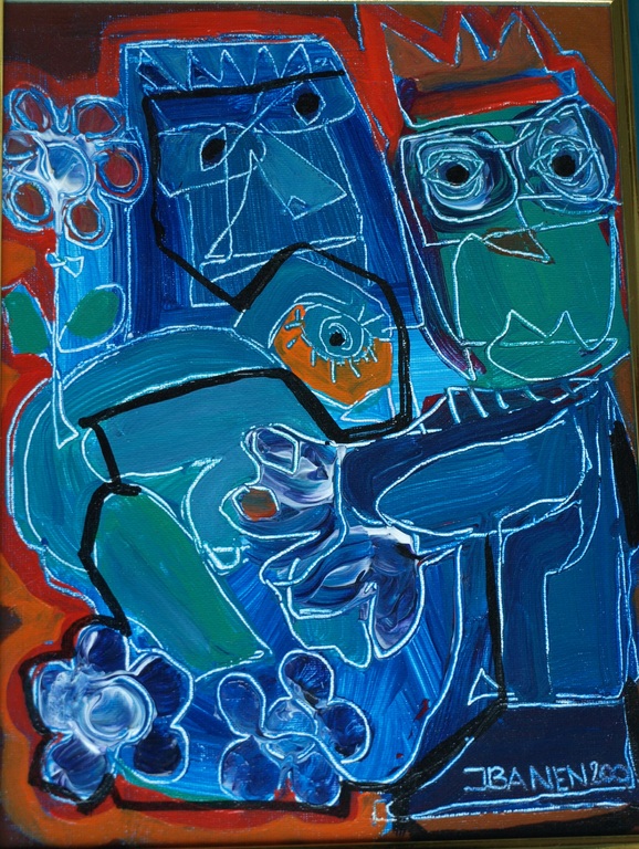 Jasper Banen (1962) : olieverf op board - Samen - Gesigneerd & ingelijst - 2001  vendu pour 55€ !