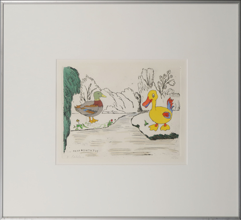 Pieter Holstein: Handgekleurde Ets, Konfrontatie - Ingelijst kopen? Bied vanaf 50!