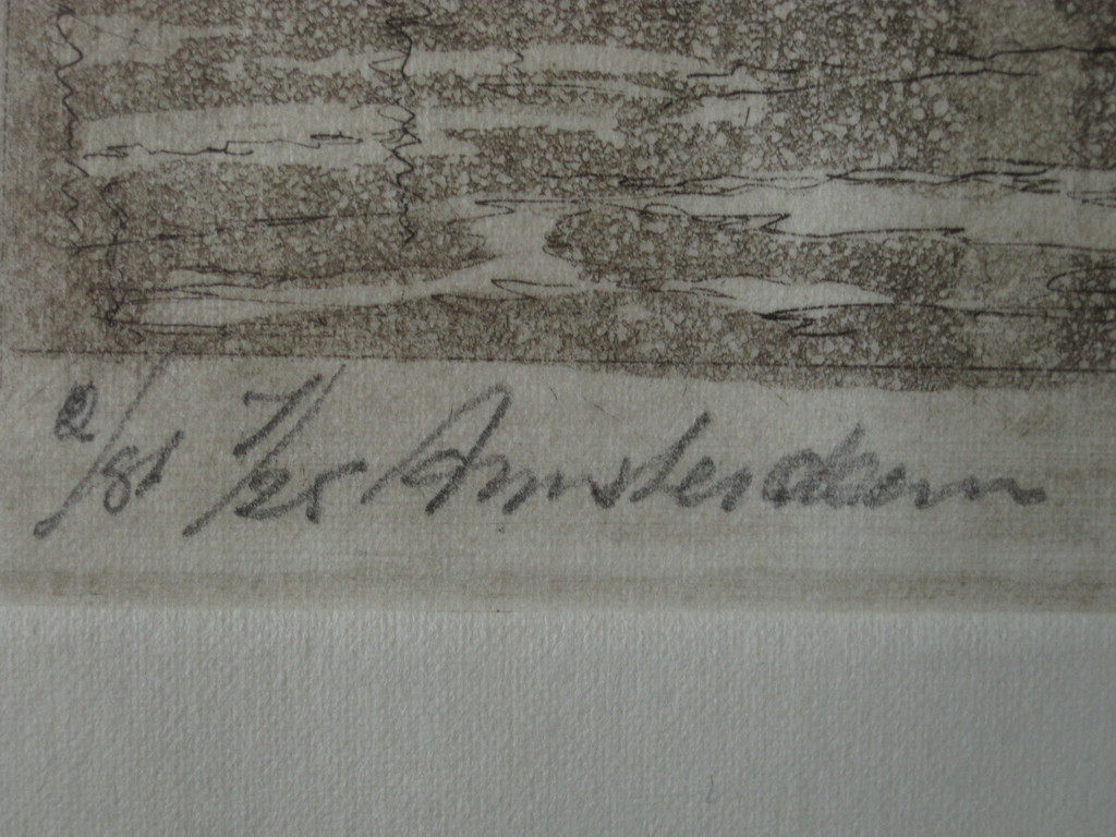 Fraaie 1950 gesigneerde Ets "Amsterdam brug bij Staalstraat en Groenburgwal"  kopen? Bied vanaf 1!