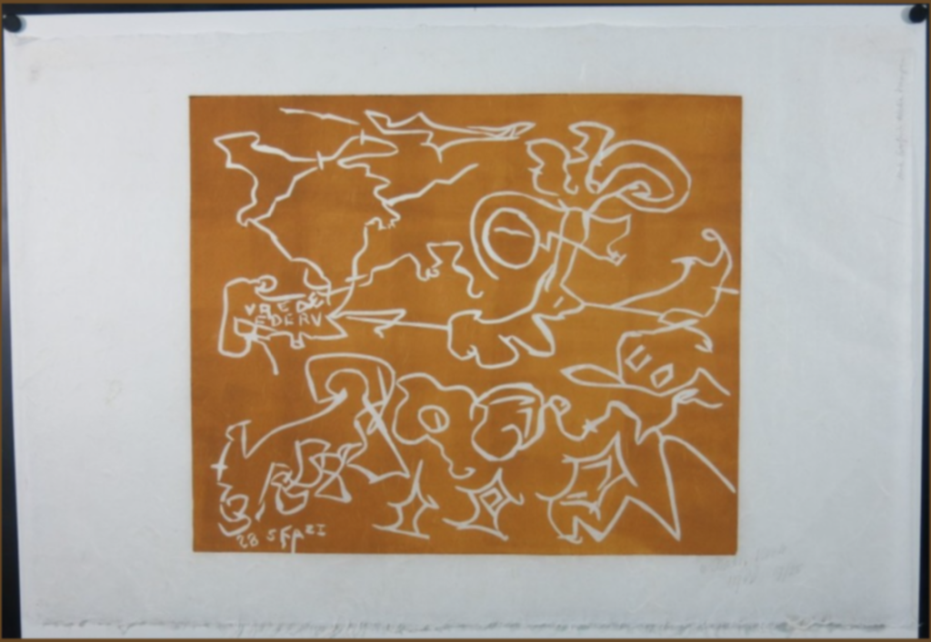 Wim Izaks: Lino op rijstpapier, Vrede oranje (groot) kopen? Bied vanaf 1!