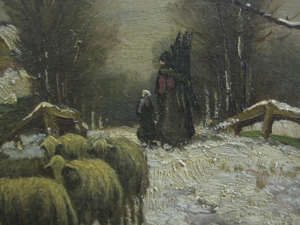 omstreeks 1920 olieverf "schapen in de sneeuw" niet gesigneerd kopen? Bied vanaf 1!