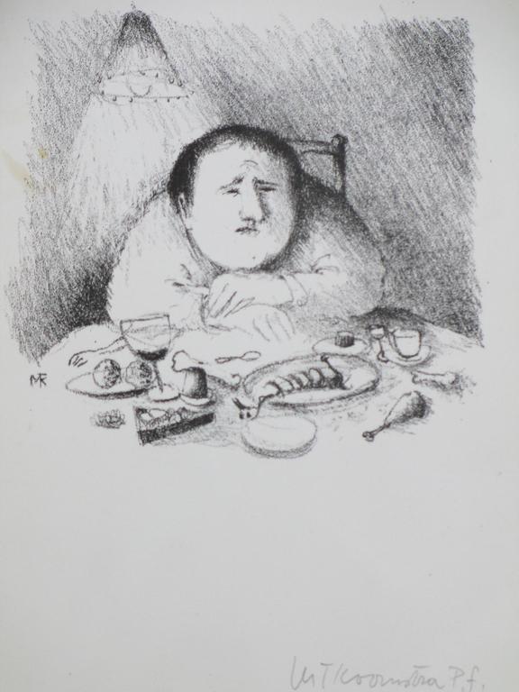 Mettn Koornstra, Litho, Eenzaam aan Tafel verkocht voor € 60!