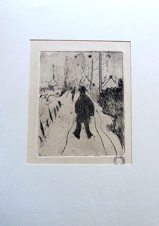 Jan Altink, ets: landweg met lopende man, gestempeld: atelier Jan Altink kopen? Bied vanaf 75!