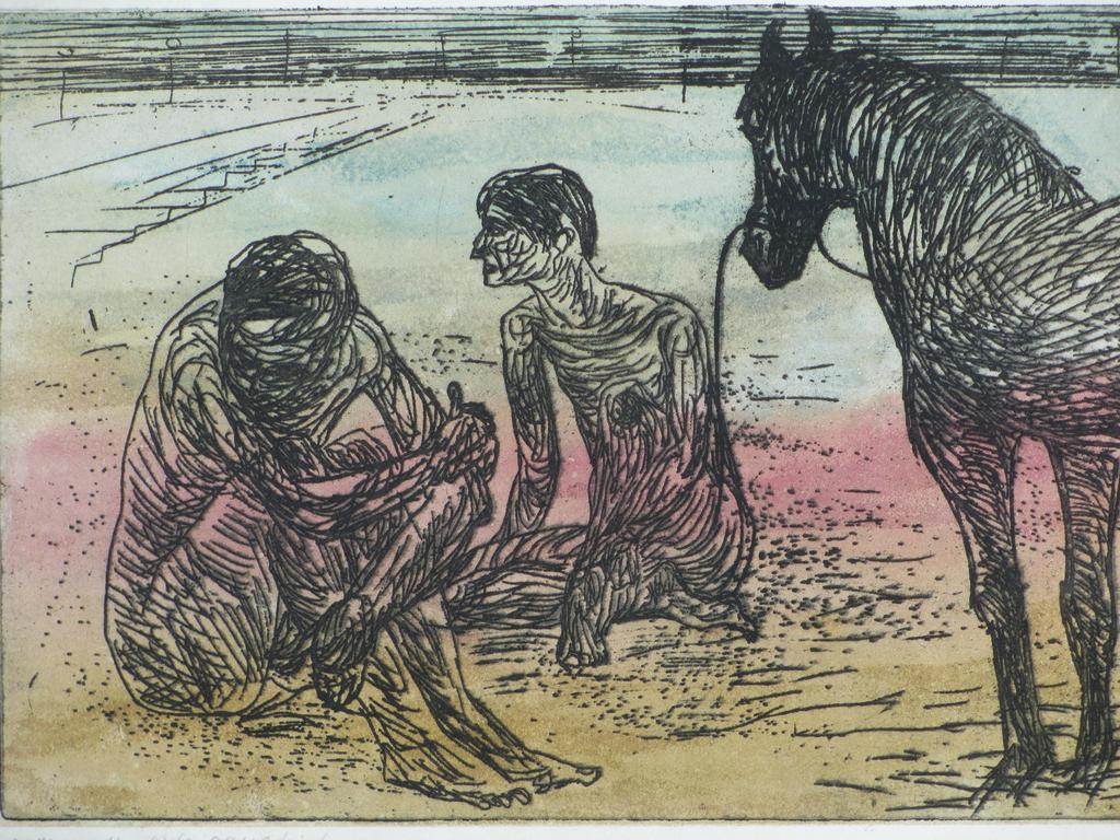 Ria Exel, Wachten op Godot, Kleurets aquatint kopen? Bied vanaf 55!