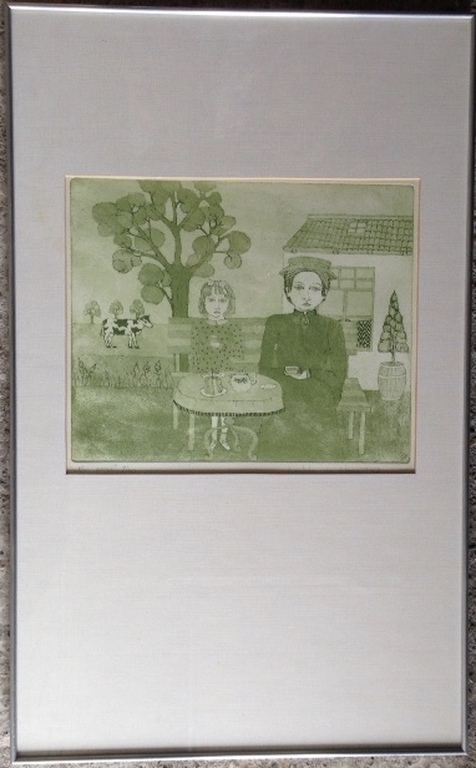 Grafiek Laetitia de Haas " BIJ OMA " 66 X 40 cm handgesigneerd - genummerd 7/30 verkocht voor € 35!